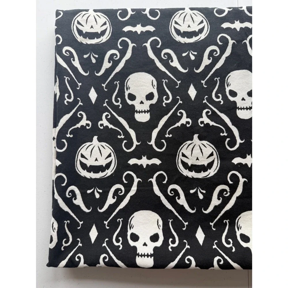 Halloween Black White Skeleton Jack O Lantern Tablecloth Approx 82